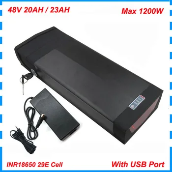 1200W 48v 20AH lithium ion battery 48V 23AH rear rack battery pack with tail light and USB use INR18650 29E cell 30A BMS
1200W 48v 20AH lithium ion battery 48V 23AH rear rack battery pack with tail light and USB use INR18650 29E cell 30A BMS