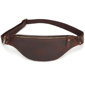 

Crazy Horse Leather Waist Packs for Men Travel Fanny Pack 120Cm Belt Length Male Small Waist Bag for Phone Pouch Dark Brown