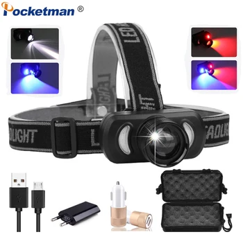 Powerful Telescopic Zoom Headlamp USB Rechargeable Headlight Red Blue Light LED Head Lamp Waterproof Head Torch Built-in Battery
Powerful Telescopic Zoom Headlamp USB Rechargeable Headlight Red Blue Light LED Head Lamp Waterproof Head Torch Built-in Battery