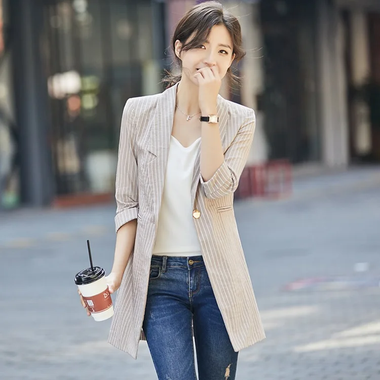 2019 Spring And Summer New Style WOMEN'S Dress-Style Slimming Stripes One-Button Slim Fit Long Half-sleeve Shirt Suit Elegant Co
2019 Spring And Summer New Style WOMEN'S Dress-Style Slimming Stripes One-Button Slim Fit Long Half-sleeve Shirt Suit Elegant Co
