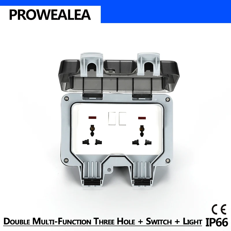 Weatherproof Socket IP66 Waterproof Socket Outdoor Wall Power Socket Double 3 Hole Switch Standard Electrical Outlet Grounded
Weatherproof Socket IP66 Waterproof Socket Outdoor Wall Power Socket Double 3 Hole Switch Standard Electrical Outlet Grounded