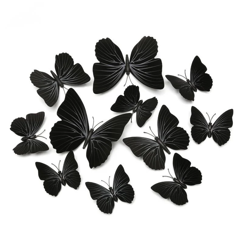 12PVC Black Decorative Butterflies On The Wall Stickers Home Decor Living Room Bedroom Door Sticker Decoration Accessories | Дом и сад