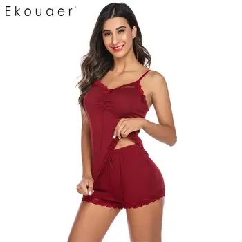 Ekouaer Women Summer Sleepwear Pajamas Sets Lace Patchwork Sexy Spaghetti Strap Lingerie Pajama Set Female Loungewear
Ekouaer Women Summer Sleepwear Pajamas Sets Lace Patchwork Sexy Spaghetti Strap Lingerie Pajama Set Female Loungewear