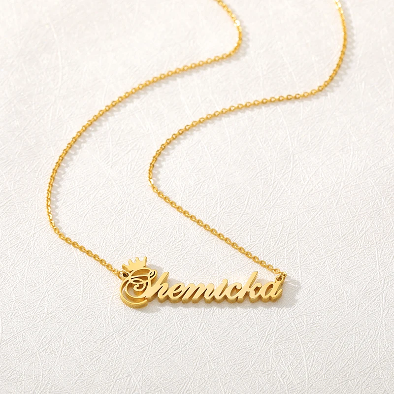 Custom Name Crown Font Necklace For Women Nameplate Personalized Stainless Steel Chain Choker Customized BFF Jewelry Gift Custom Name Crown Font Necklace For Women Nameplate Personalized Stainless Steel Chain Choker Customized BFF Jewelry Gift