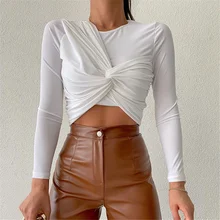 Spring Autumn Women Crops Tops Solid Color Round Neck Long Sleeve Ruched Knotted Twisted Design T-Shirt Pullover Female Clothes
Spring Autumn Women Crops Tops Solid Color Round Neck Long Sleeve Ruched Knotted Twisted Design T-Shirt Pullover Female Clothes