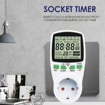 16A LCD Electricity Monitoring Socket Environmental Protection and Durability Timer Wattmeter Power Consumption Meter
