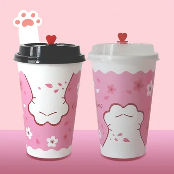 

500pcs Carton pink disposable coffee cup party favor 400ml milk tea cold and hot drink juice takeaway packaging cups with lid