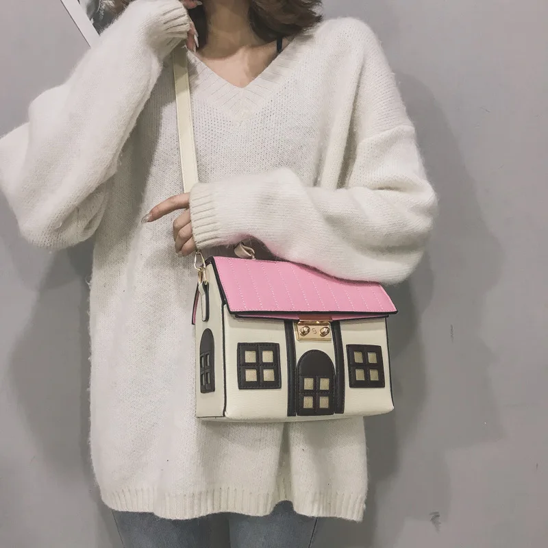New Hit Color Creative Funny Little House Messenger Bag Cartoon Cute Handbag Personality Female |