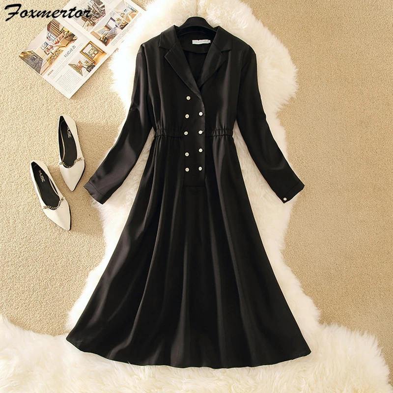 Autumn Women's Ankle-Length Dress Notched Neck Pleated Hem Dress A-line Solid Dresses OL Elegant Work Wear Business Vestidos
Autumn Women's Ankle-Length Dress Notched Neck Pleated Hem Dress A-line Solid Dresses OL Elegant Work Wear Business Vestidos