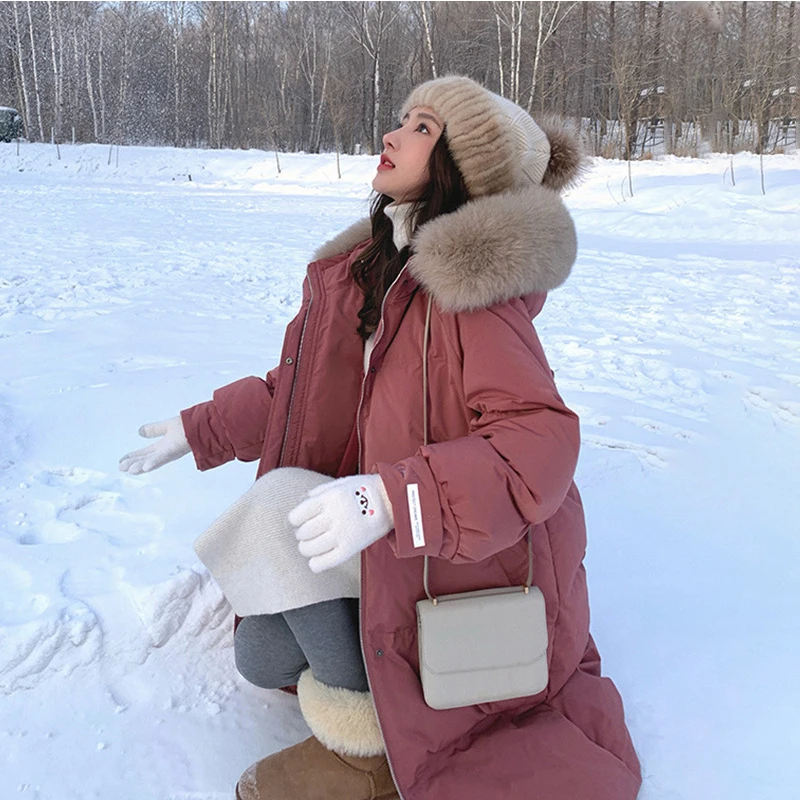 Women's Winter Mid-length Loose Thick Outerwear Warm Down Jacket Womens Hooded White Duck Down Jacket with Large Fur Collar
Women's Winter Mid-length Loose Thick Outerwear Warm Down Jacket Womens Hooded White Duck Down Jacket with Large Fur Collar