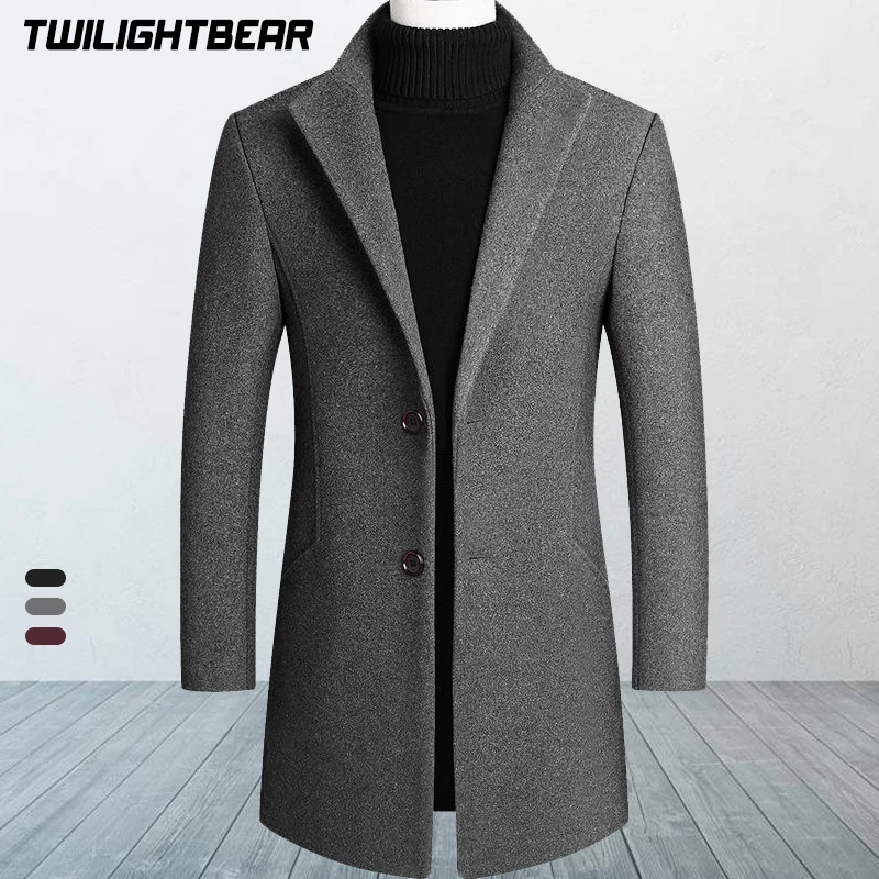 

Winter Men's Woollen Overcoat Oversized Solid High Quality Wool Blends Business Casual Coat Men Clothing Pea Coats A3FJ01