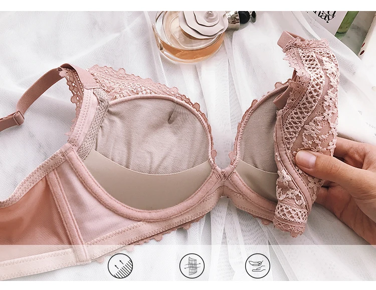 CINOON New Top Sexy Bra set Women's push up Lace Underwear Set Embroidery Jacquard Underwear Panties Deep V Gather Lingerie Set (4)