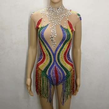 Adult Women Costume Colorful Rhinestones Tassels See-through Mesh Bodysuit Nightclub DJ Singer Sexy Performance Stage Outfits
Adult Women Costume Colorful Rhinestones Tassels See-through Mesh Bodysuit Nightclub DJ Singer Sexy Performance Stage Outfits
