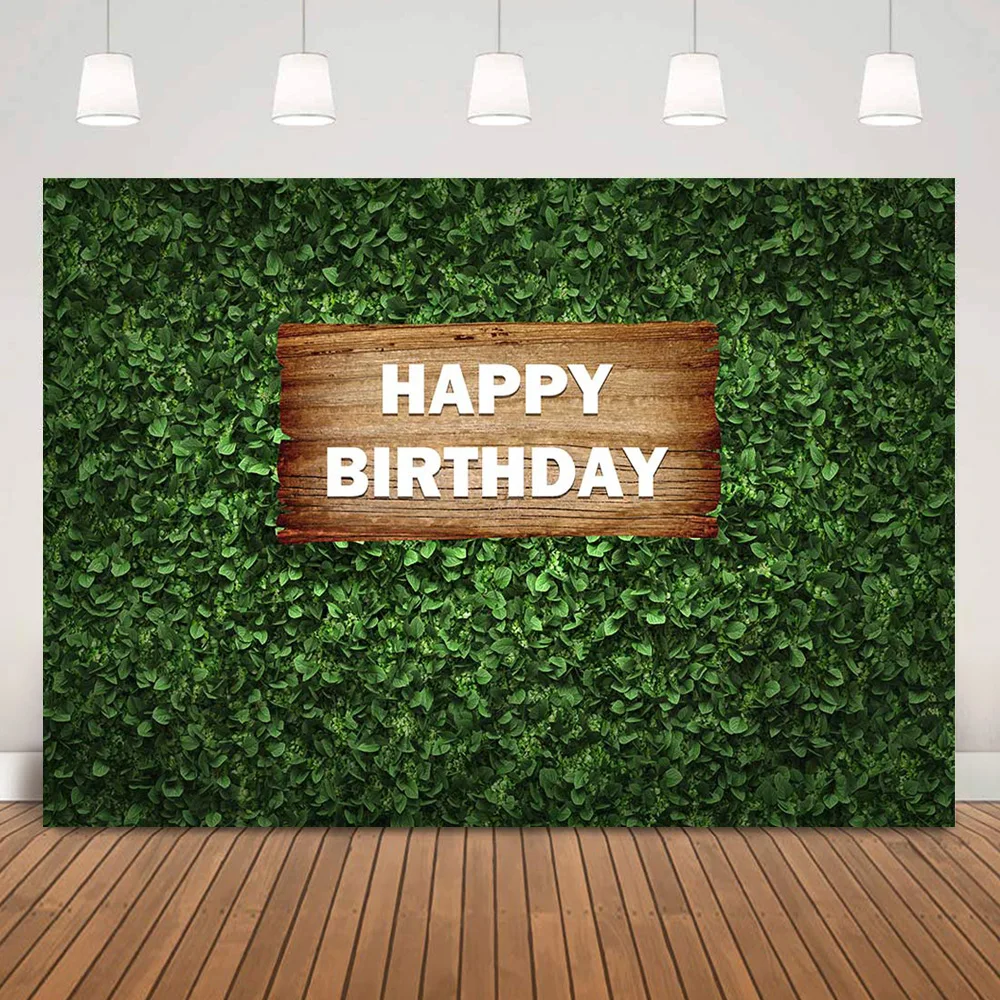 Jungle Forest Happy Birthday Background for Party Decoration Green Grass Wall Wild One Backdrop Photo Shoot Photography | Электроника