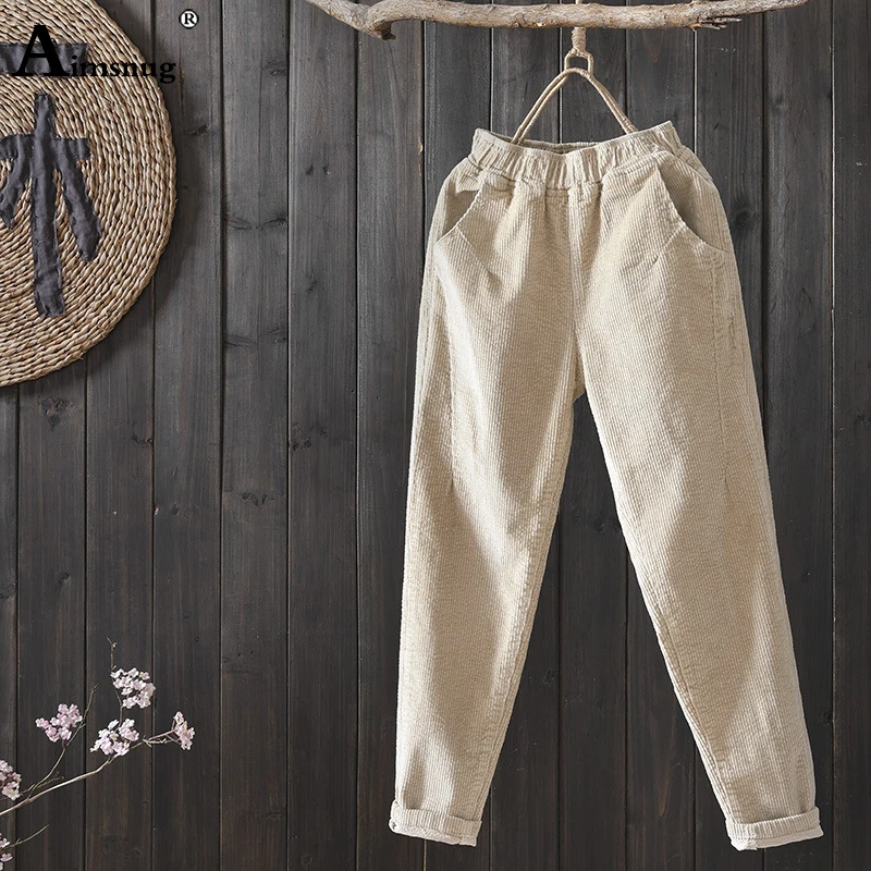 Aimsnug Autumn Corduroy Pants Women Fashion Harem Pants all-matched Casual Beige Loose Elastic Waist Trousers Plus Size
Aimsnug Autumn Corduroy Pants Women Fashion Harem Pants all-matched Casual Beige Loose Elastic Waist Trousers Plus Size
