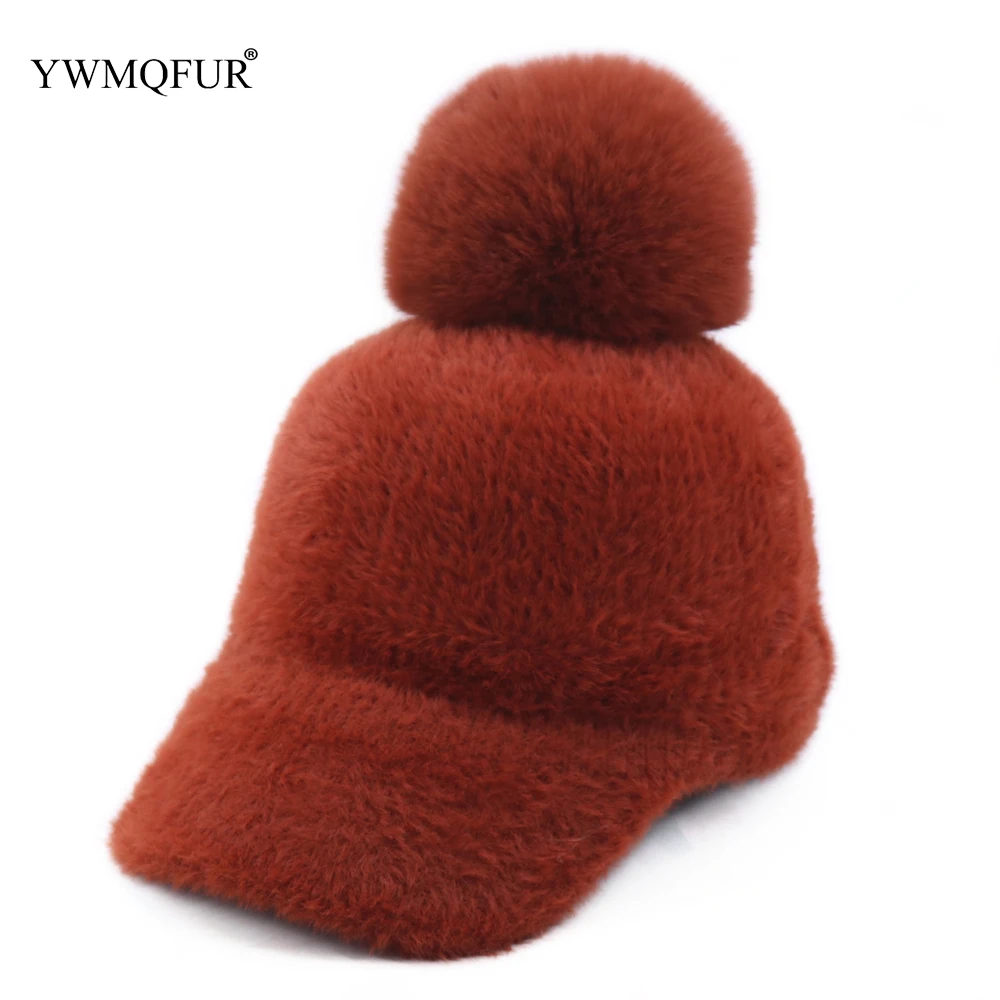 Autumn Winter Women's Vintage Mink Fur Baseball Caps Thick Warm Solid Gorro Ski Girl Snapback With Imitation Fox Fur Ball Pompom 
Autumn Winter Women's Vintage Mink Fur Baseball Caps Thick Warm Solid Gorro Ski Girl Snapback With Imitation Fox Fur Ball Pompom