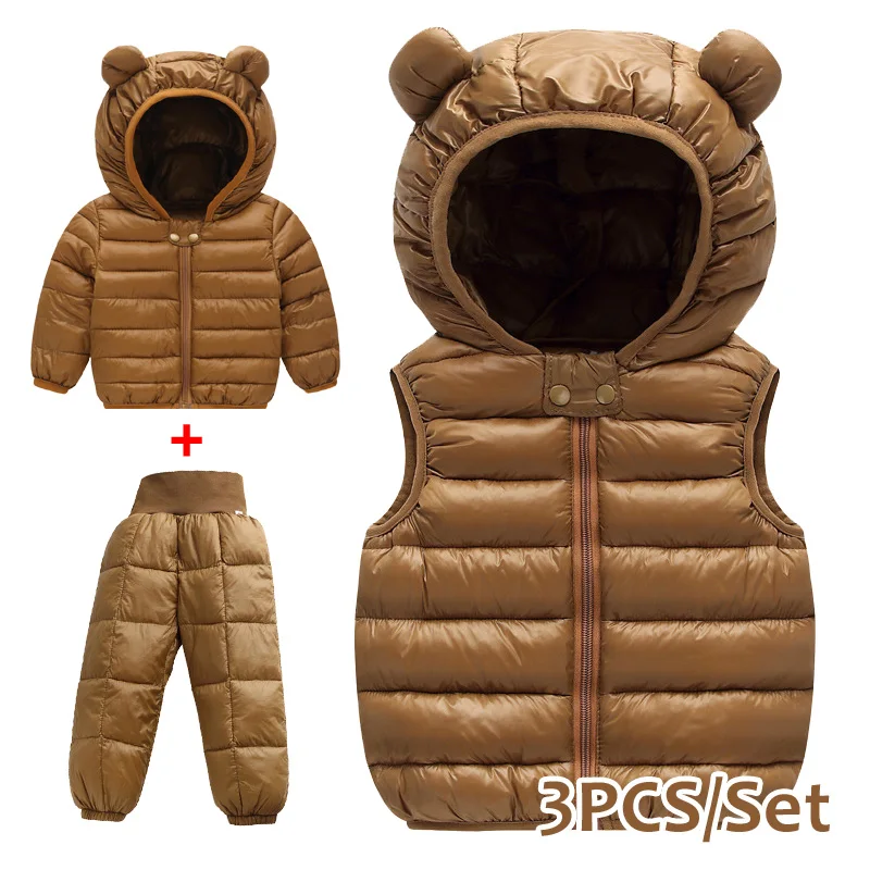 Children down cotton Clothing 3PCS (Jacket + Pants + vest) Girls winter coat Baby Boys Brown Hooded Outwear snowsuit kids pants
Children down cotton Clothing 3PCS (Jacket + Pants + vest) Girls winter coat Baby Boys Brown Hooded Outwear snowsuit kids pants