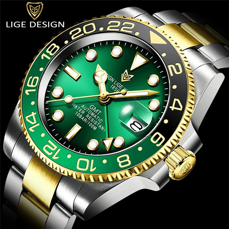 LIGE New Mechanical Automatic Men Watch Gold Relogio Masculino gmt Ceramic Bezel Sport Mens Watches Top Brand Luxury Wristwatch 
LIGE New Mechanical Automatic Men Watch Gold Relogio Masculino gmt Ceramic Bezel Sport Mens Watches Top Brand Luxury Wristwatch