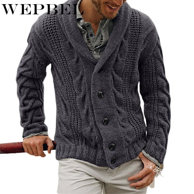 WEPBEL Men's Long Sleeve Single-Breasted Cardigan Turn-down Collar Sweater Coat Autumn Winter Solid Color Knitted Sweater
WEPBEL Men's Long Sleeve Single-Breasted Cardigan Turn-down Collar Sweater Coat Autumn Winter Solid Color Knitted Sweater