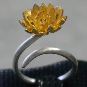 Pure Silver Sterling Silver Golden Lotus Opening 925 Ring Original Design Jewelry Lotus Opening Adjustable Open S925 Ring (BLY) 
Pure Silver Sterling Silver Golden Lotus Opening 925 Ring Original Design Jewelry Lotus Opening Adjustable Open S925 Ring (BLY)