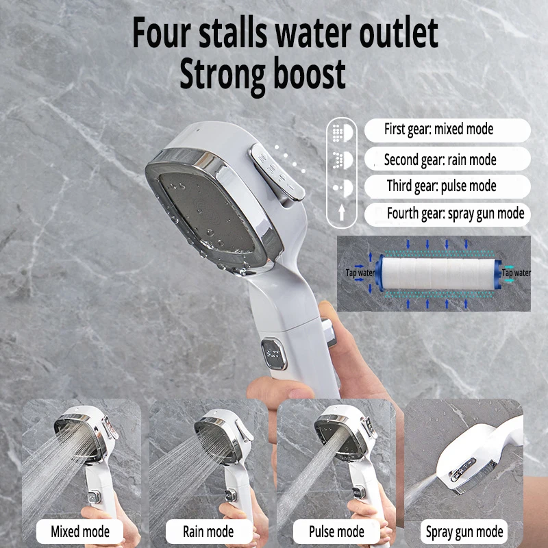 4 Modes High Pressure Shower Head with Switch On/Off Button Spray Water Saving Shower Nozzle Filter Shower Set Bathroom Supplies
4 Modes High Pressure Shower Head with Switch On/Off Button Spray Water Saving Shower Nozzle Filter Shower Set Bathroom Supplies