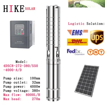 

Hike Solar 5.5HP Solar Water Pump DC Brushless Motor Pump Head 270m 8T/H Landscape Submersible Pumps 4DSC8-272-380/550-4000-A/D