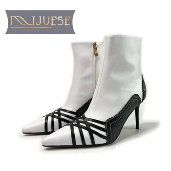 MLJUESE 2021 women Ankle boots Cow leather Winter short plush Pointed Toe zipper High heels female boots size 40
MLJUESE 2021 women Ankle boots Cow leather Winter short plush Pointed Toe zipper High heels female boots size 40