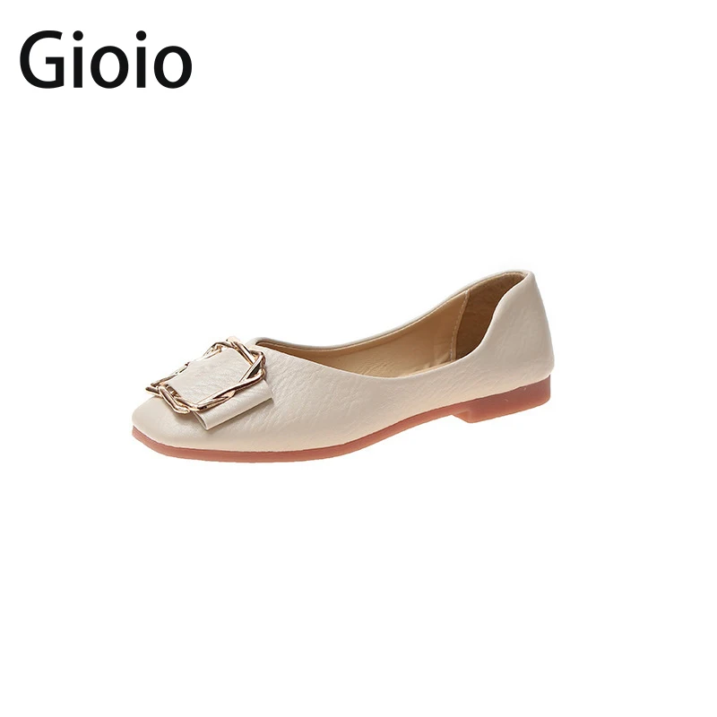 

Women Flats Shoes Ballerina Loafers square head metal buckleLady Slip On Moccasins Pointed Toe Shallow Single Shoes