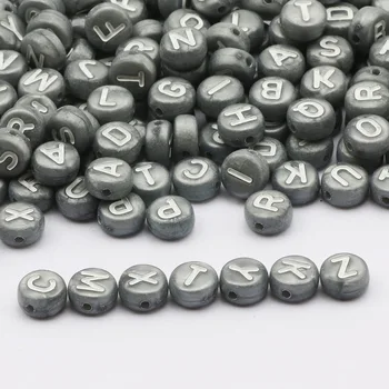 

4X7MM Round Random Letter Beads Acrylic Silver Color Alphabet Loose Beads For Handmade Children's Jewelry Necklace DIY Making