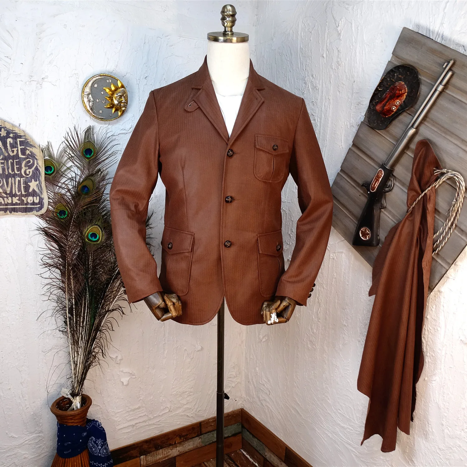 Jacket Safari Jacket Norfolk Herringbone Pattern Suede Full-Grain Sheepskin Gentleman Leather Men's Outerwear
Jacket Safari Jacket Norfolk Herringbone Pattern Suede Full-Grain Sheepskin Gentleman Leather Men's Outerwear