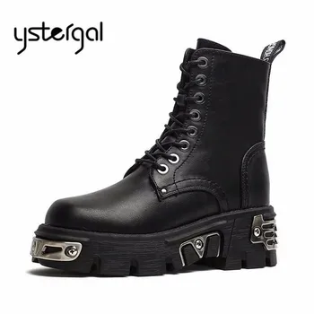 Ystergal Punk Style Women Ankle Boots Female 6CM Platform Creepers Riding Boots High Tops Military Boots Metal Decor Botas Mujer
Ystergal Punk Style Women Ankle Boots Female 6CM Platform Creepers Riding Boots High Tops Military Boots Metal Decor Botas Mujer