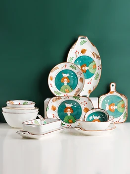 

Kawashimaya Fairy Tale Japanese Cartoon Ceramic Tableware Set Dishes Cute Girl Tableware Chopsticks Decorative Dishes Set Home