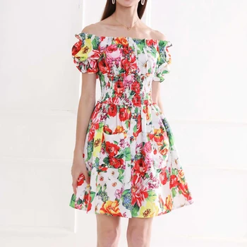HIGH QUALITY Newest 2020 Summer Fashion Designer Runway Dress Women's Slash Neck Gorgeous Floral Print Smocked Waist Dress
HIGH QUALITY Newest 2020 Summer Fashion Designer Runway Dress Women's Slash Neck Gorgeous Floral Print Smocked Waist Dress