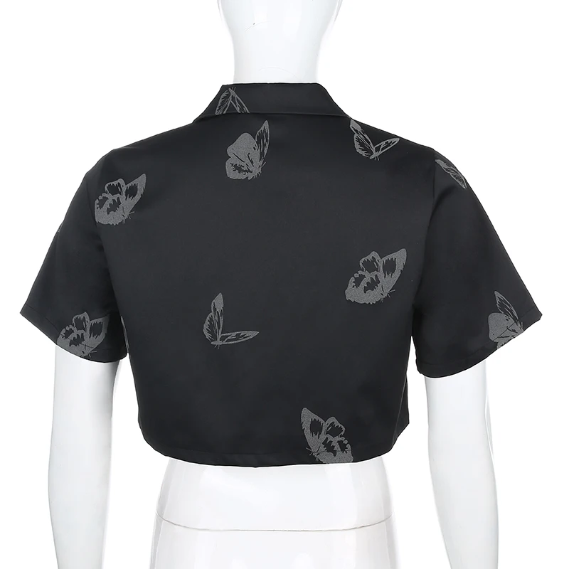 Darlingaga Streetwear Reflective Butterfly Print Two Piece Set Women Tracksuit Summer Cropped Blouse Top and Pants Matching Sets