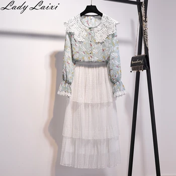 2020 Spring Summer Women Office Two Piece Set Floral print Shirts Blouses and Midi Mesh Skirt Female Sweet Skirt Suit Sets 
2020 Spring Summer Women Office Two Piece Set Floral print Shirts Blouses and Midi Mesh Skirt Female Sweet Skirt Suit Sets
