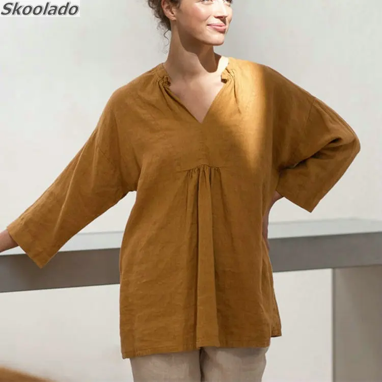 

newest autumn women cotton linen tops long sleeve casual loose comfortable lady tops oversea famous brand design original style