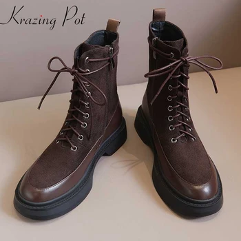 Krazing pot genuine leather round toe med heels winter lace up Chelsea boots European designer rivets wedges ankle boots L20
Krazing pot genuine leather round toe med heels winter lace up Chelsea boots European designer rivets wedges ankle boots L20