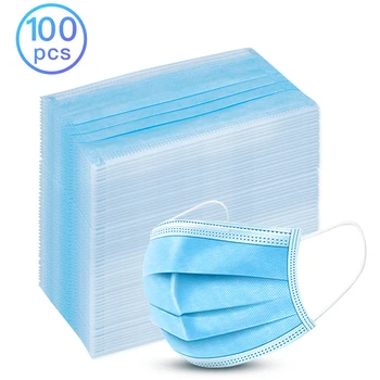 

100PCS Face Mouth Mask Anti Dust Mask Disposable Protect 3 Layers Filter Earloop Non Woven Mouth Mask In Stock Pm2.5 Mask