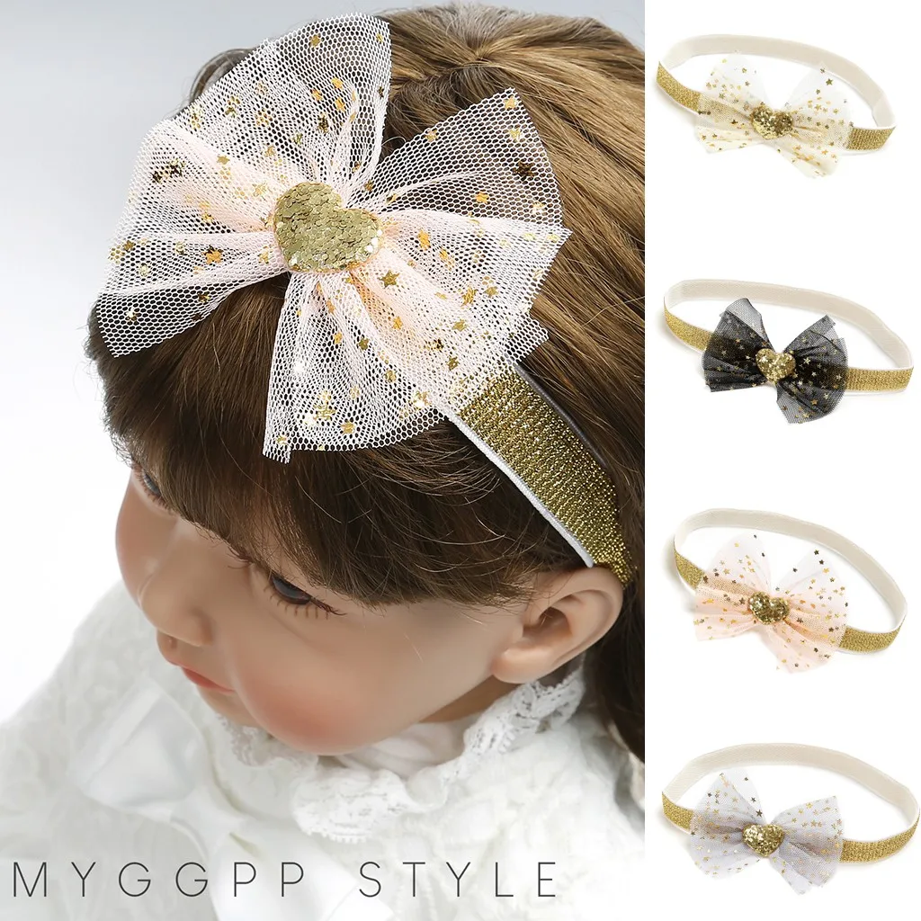 baby girl headband Infant hair accessoriesBaby bow net yarn headband hair band Toddlers bandage Ribbon newborn headwrap