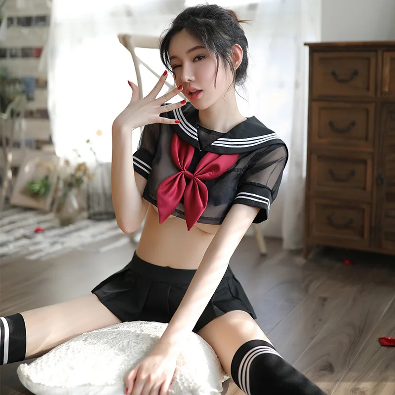Women Sexy Uniforms Student Tight See Through Navy Collar Short Tops & Package Hip Bodysuit Set Nightclub Cosplay Sexy Costu
Women Sexy Uniforms Student Tight See Through Navy Collar Short Tops & Package Hip Bodysuit Set Nightclub Cosplay Sexy Costu