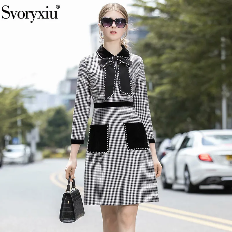 Svoryxiu Fashion Runway Autumn Black White Plaid Dress Women's Long Sleeve luxury Crystal Diamond Bow Party Dress Vestdios
Svoryxiu Fashion Runway Autumn Black White Plaid Dress Women's Long Sleeve luxury Crystal Diamond Bow Party Dress Vestdios