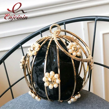 New Flower Cage Evening Round Clutch Bags Women Spherical Pearl Alloy Metal Gold Ball Dinner Party Purse Metal Handle Luxury
New Flower Cage Evening Round Clutch Bags Women Spherical Pearl Alloy Metal Gold Ball Dinner Party Purse Metal Handle Luxury