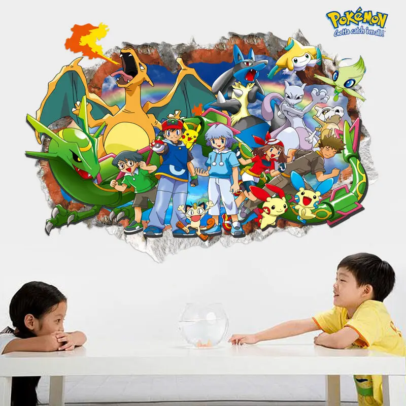 Наклейки на стену с эффектом 3D Pokemon Pikachu съемный декор для детской комнаты | Дом и