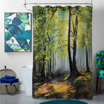 Shower Curtains Set with mats Country,Painting Landscape of a Forest Dark and Deep with Fresh Colors in Autumn Nature
Shower Curtains Set with mats Country,Painting Landscape of a Forest Dark and Deep with Fresh Colors in Autumn Nature