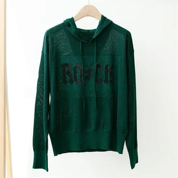 2020 New Summer Thin Knitted Sweater Beaded Letters Hooded Knitwear Long Sleeve Pullover Top Clothes
2020 New Summer Thin Knitted Sweater Beaded Letters Hooded Knitwear Long Sleeve Pullover Top Clothes