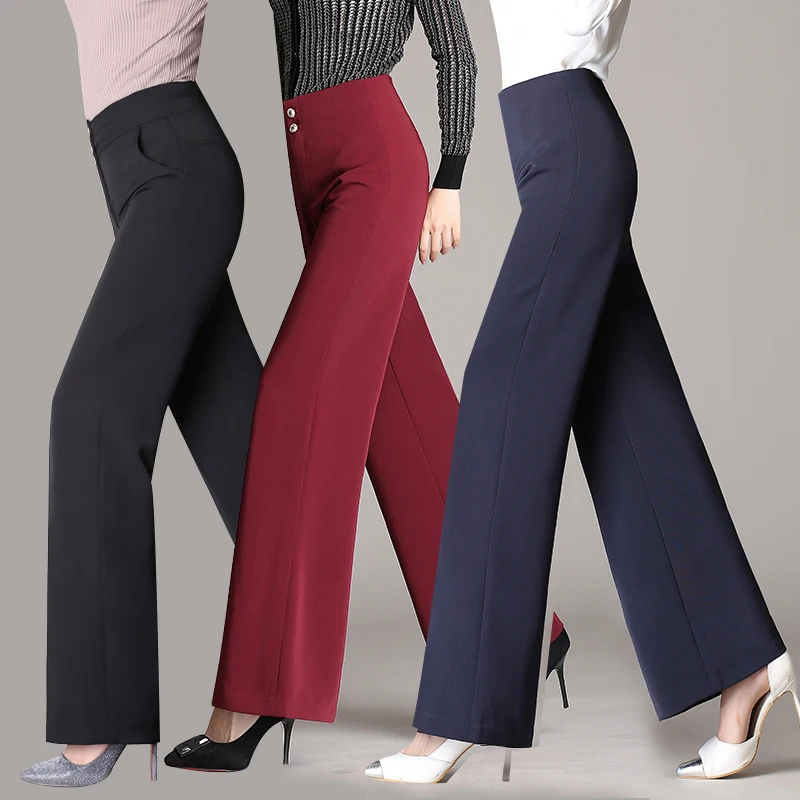 

Burgundy,Black,Navy Blue Wide Leg Pants Plus Size Female Trousers Spring Autumn Women High Waist Straight Pants S-4XL