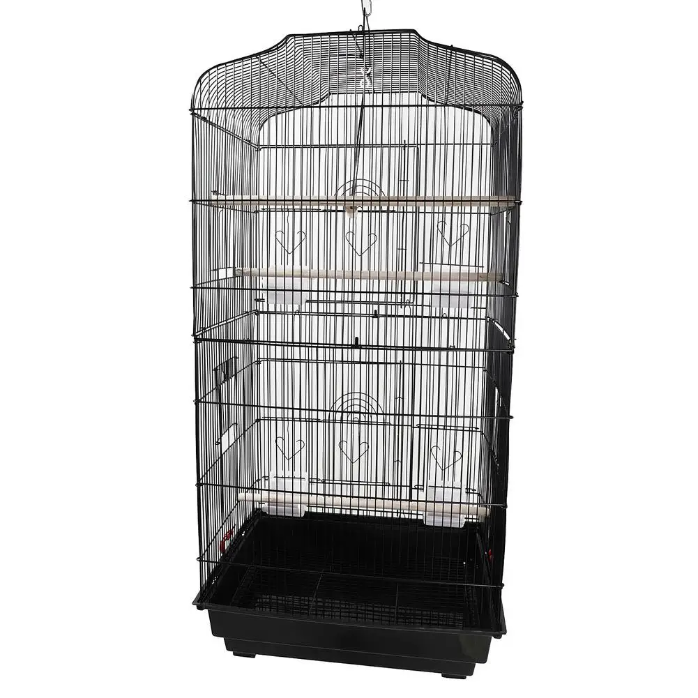 Crib - 37" Bird Parrot Cage Canary Parakeet Cockatiel LoveBird Finch Bird Cage with Wood Perches & Food Cups Black