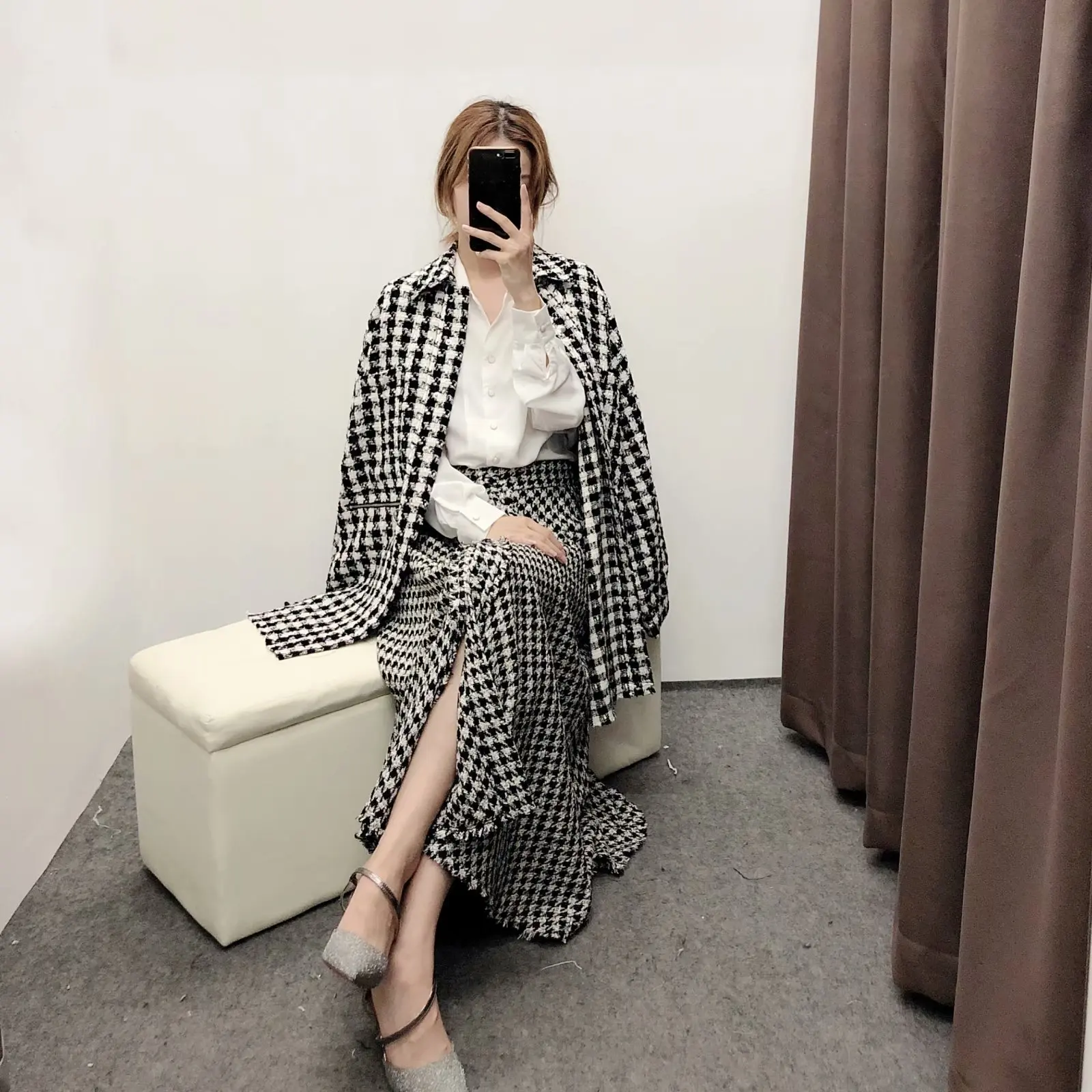 2019 Europe And America Autumn New Style Loose-Fit Plaid Tweed Jacket Middle Long Coat Women's 4886/250
2019 Europe And America Autumn New Style Loose-Fit Plaid Tweed Jacket Middle Long Coat Women's 4886/250