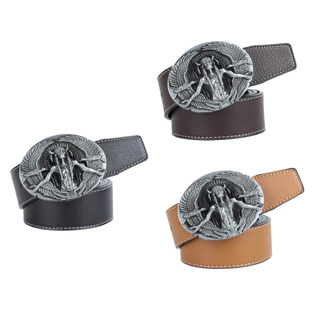 Men's PU Leather Casual Belt with Oval Zinc Alloy Carved Native Chief Eagle Buckle Waistband Men's PU Leather Casual Belt with Oval Zinc Alloy Carved Native Chief Eagle Buckle Waistband