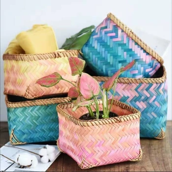 Bamboo Woven Contrast Color Storage Basket Flowerpot Desktop Organizer Container Food Book Sundries Organizer Decorations
Bamboo Woven Contrast Color Storage Basket Flowerpot Desktop Organizer Container Food Book Sundries Organizer Decorations